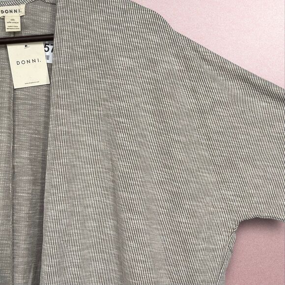 Donni Open Front Cardigan Sweater Women One Size OSFA Gray Pinstriped Pockets - Picture 6 of 11